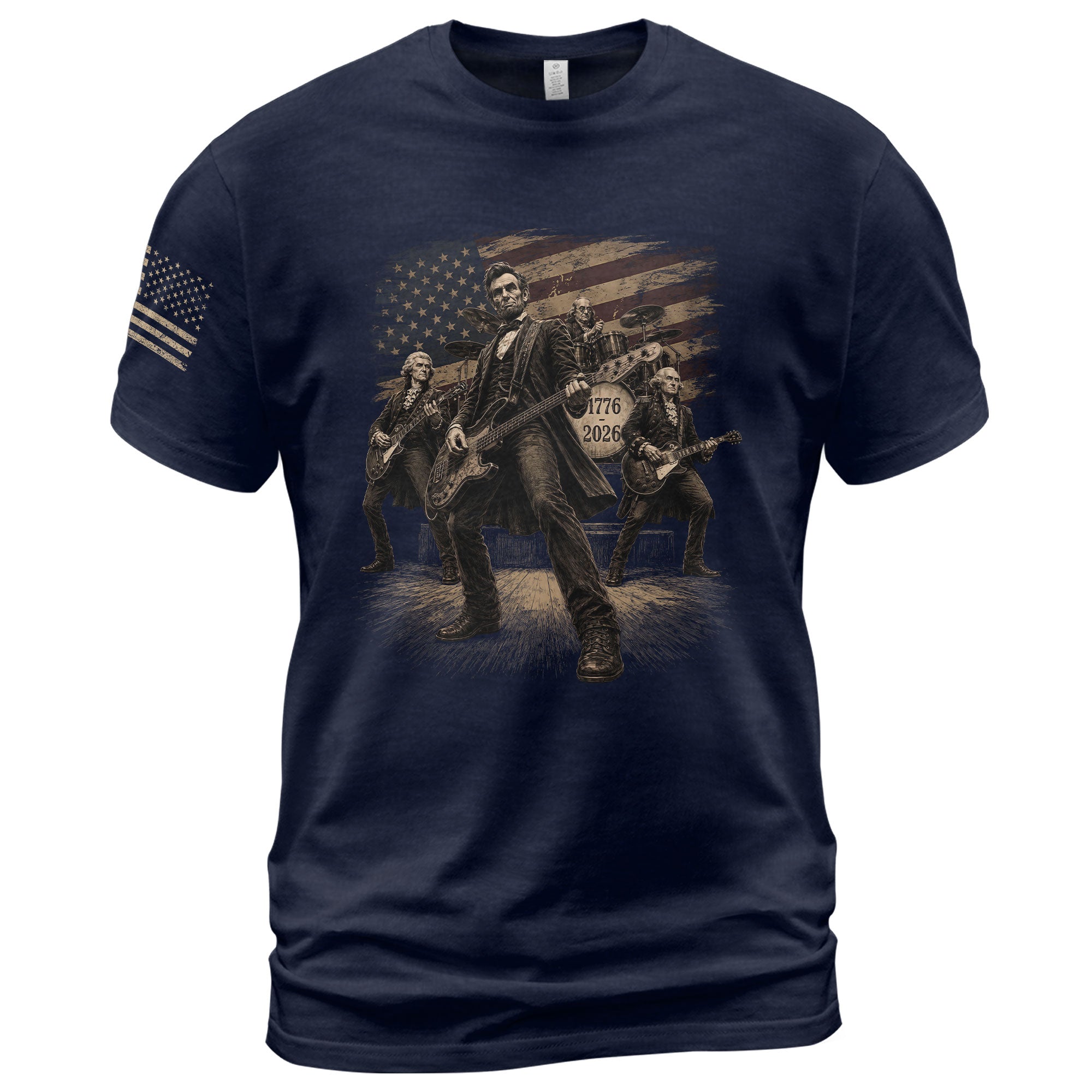 Lincoln Playing Guitar Vintage Patriotic Shirt 1776 2026 Rock Band Sleeve Tee - Rust Field Wear