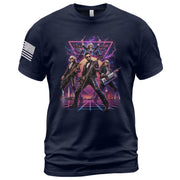 Retro Lincoln Guitar Player T-Shirt Neon Synthwave Rock Band Graphic Tee Gift - Rust Field Wear