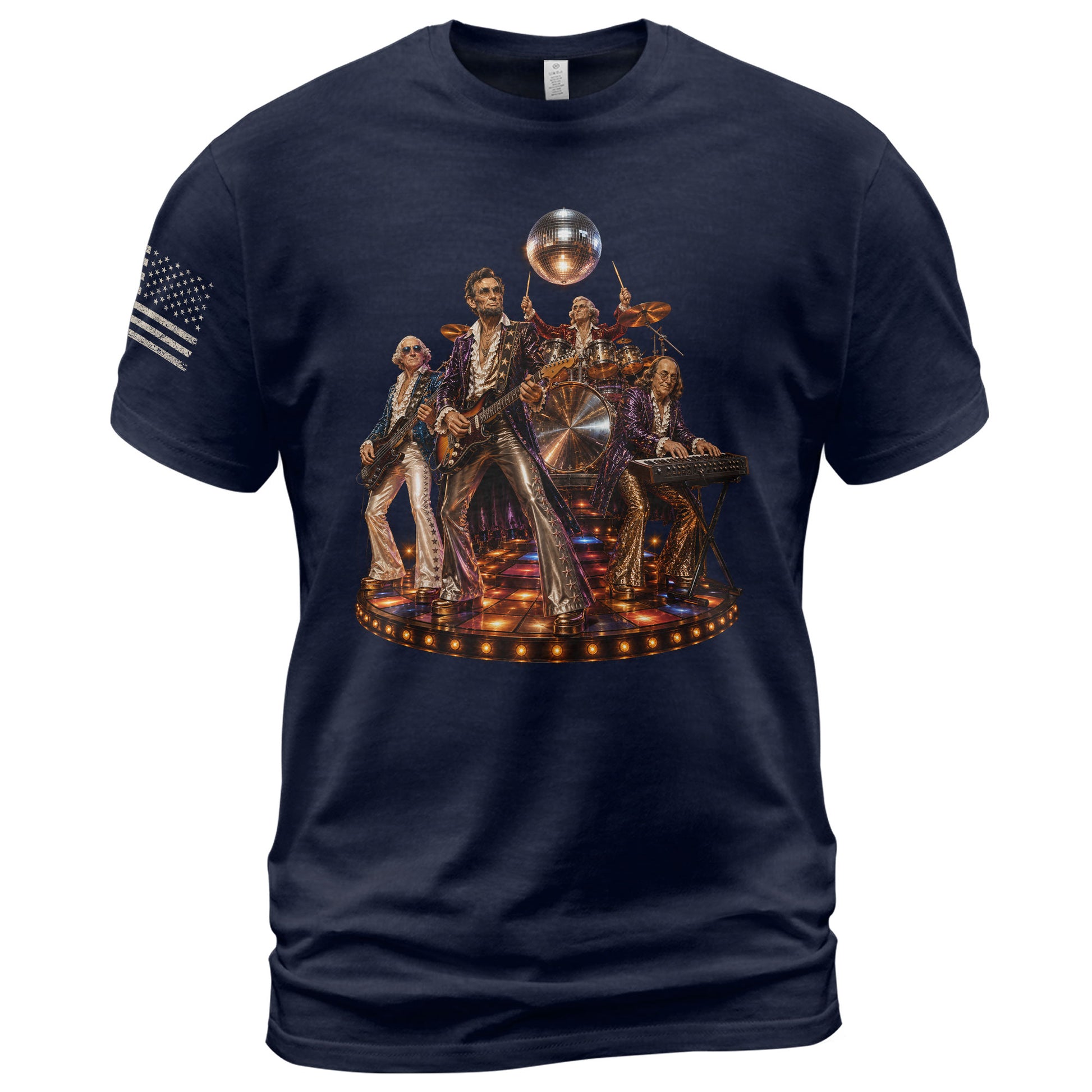 Unique Abraham Lincoln Disco Shirt - Historical Patriotic Band Graphic Print Tee - Rust Field Wear