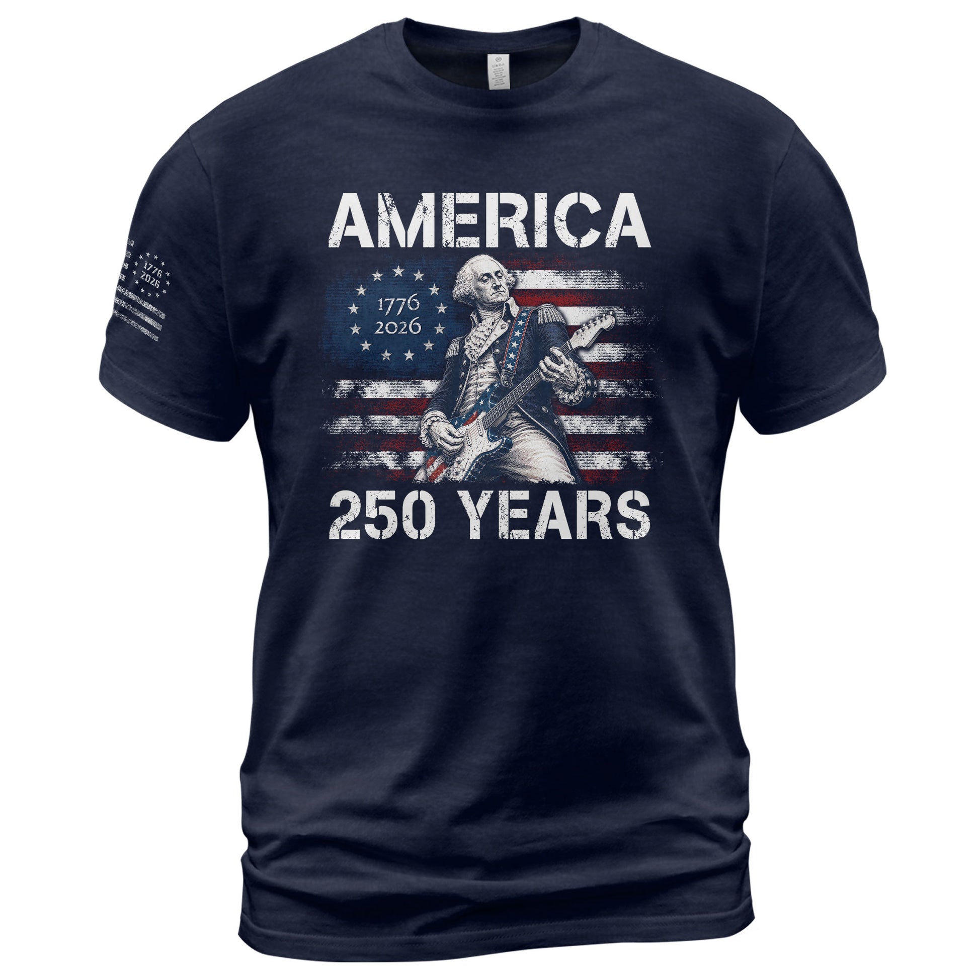250 Years George Washington Playing Guitar Patriotic Flag Independence Shirt - Rust Field Wear
