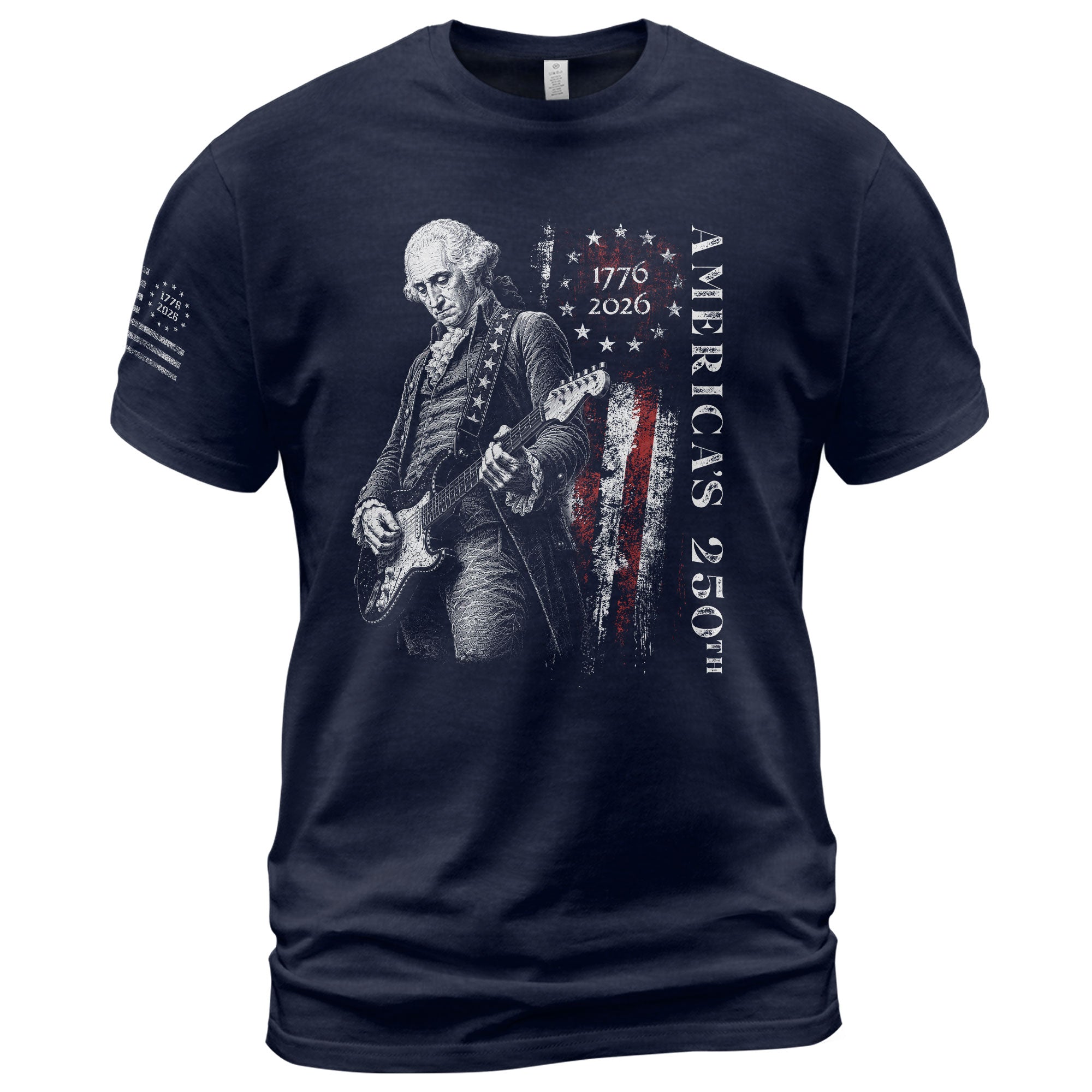 America's 250th George Washington Playing Guitar Patriotic Flag 1776-2026 T-Shirt - Rust Field Wear