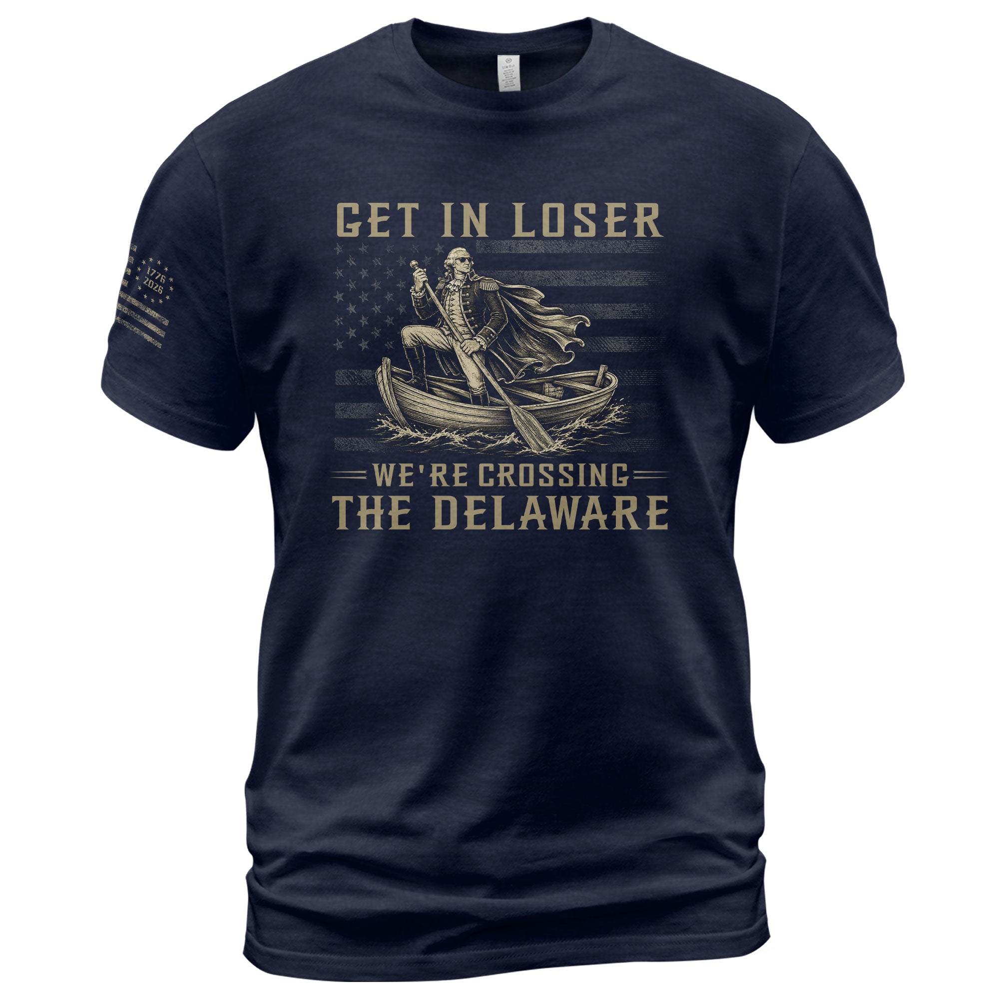 Patriotic Delaware River Crossing Tee - Get In Loser Washington Graphic Men's Shirt - Rust Field Wear