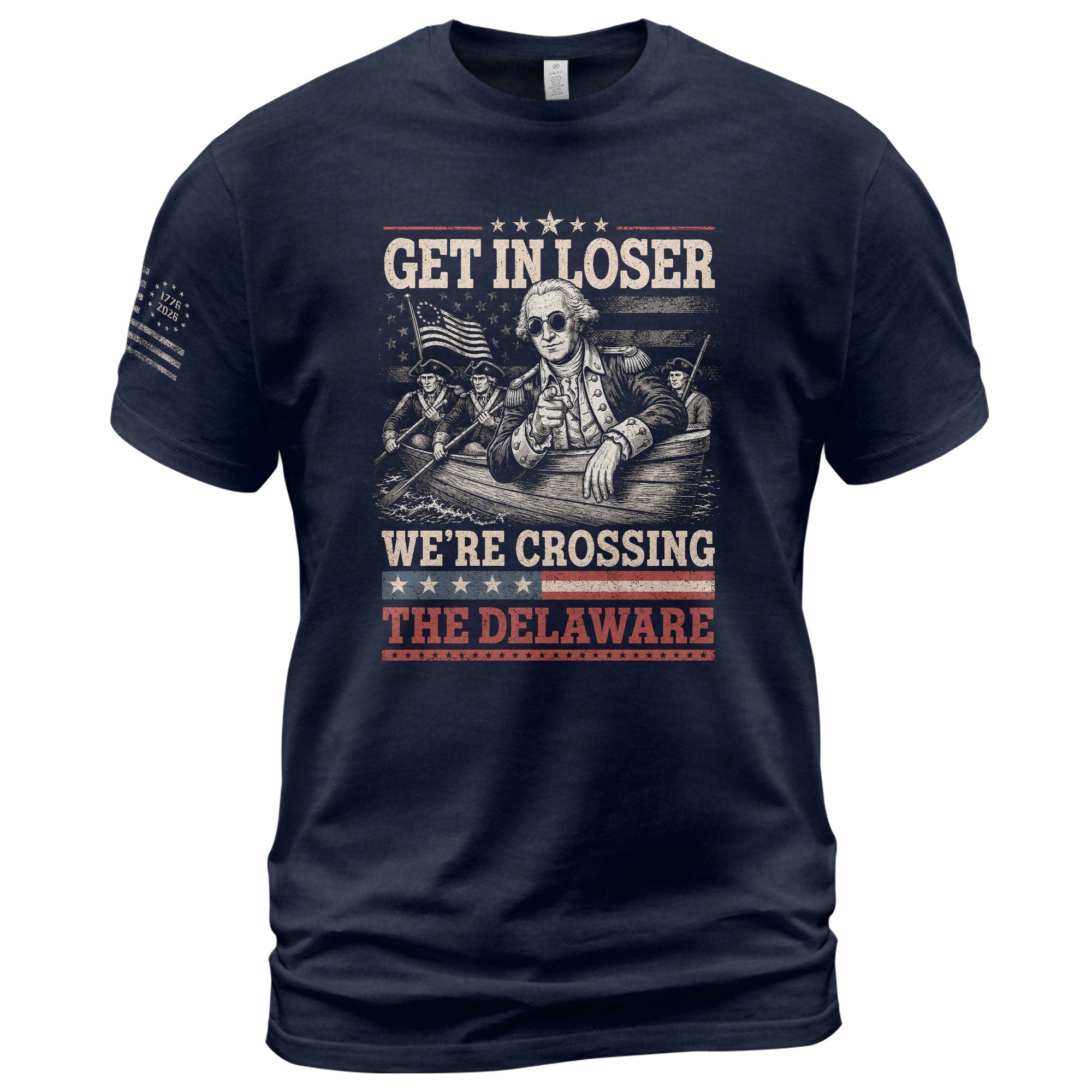 Washington Delaware Crossing Graphic Tee - Vintage Patriotic Funny Style Cotton Shirt - Rust Field Wear