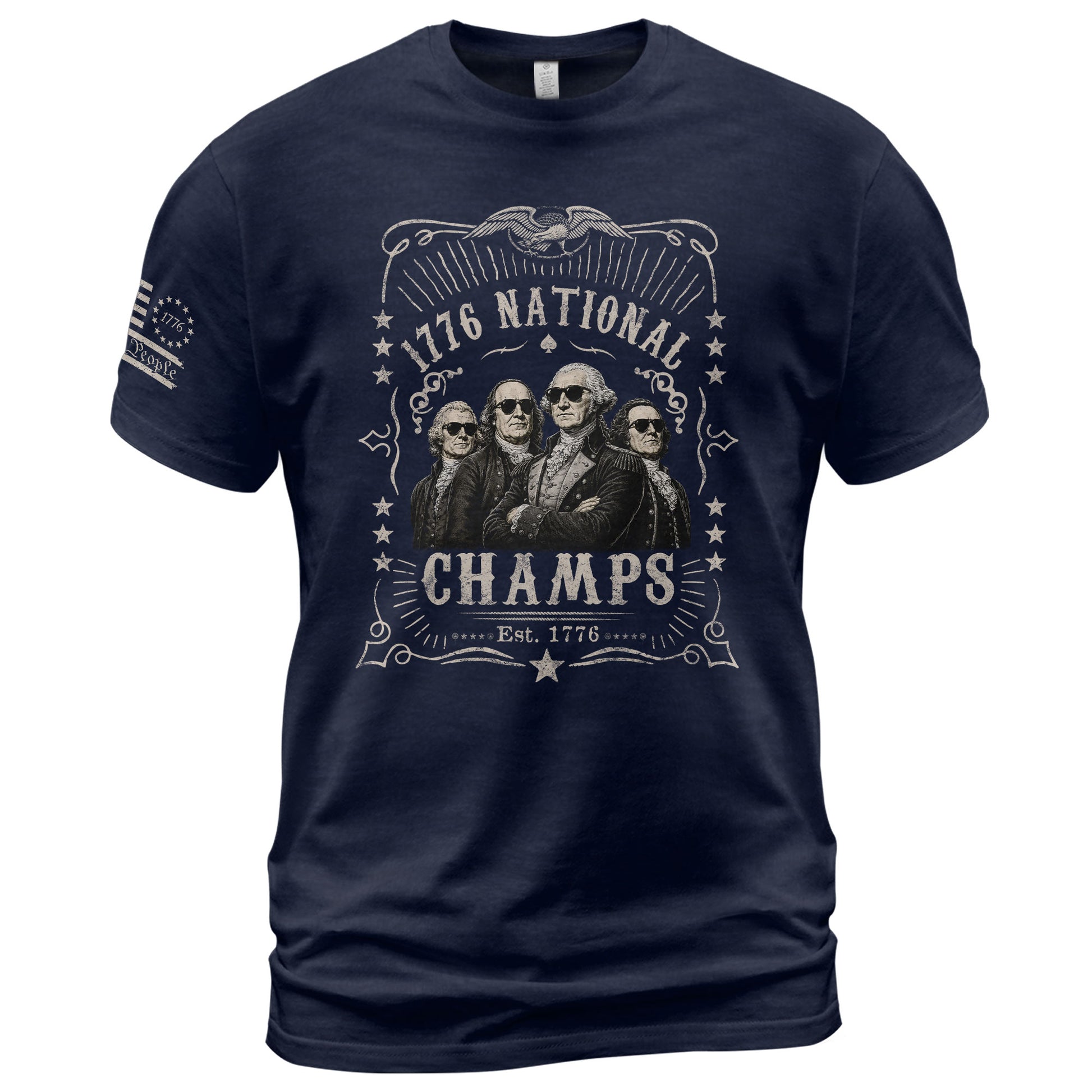 1776 National Champs T-Shirt – Vintage Founding Fathers Graphic Tee for Patriotic Style - Rust Field Wear