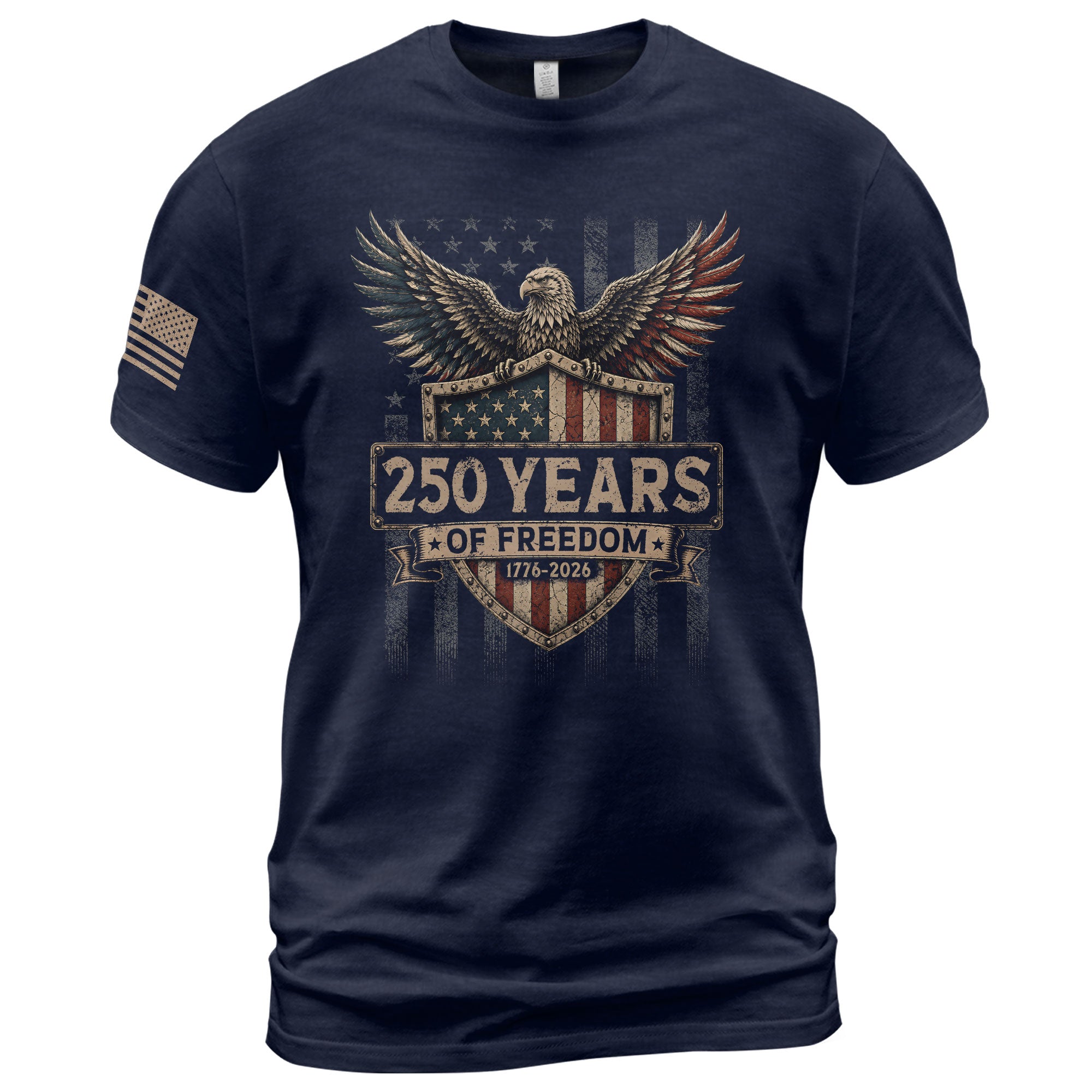 250 Years Of Freedom Graphic Tee - Patriotic Eagle Shield Vintage Style Cotton Shirt - Rust Field Wear