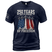 Commemorative 250 Years Freedom Tee - Vintage Fighter Jet Patriotic Cotton Shirt - Rust Field Wear