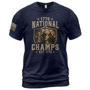 1776 National Champs Patriotic Shield Tee Founding Fathers Graphic Vintage Casual Apparel - Rust Field Wear