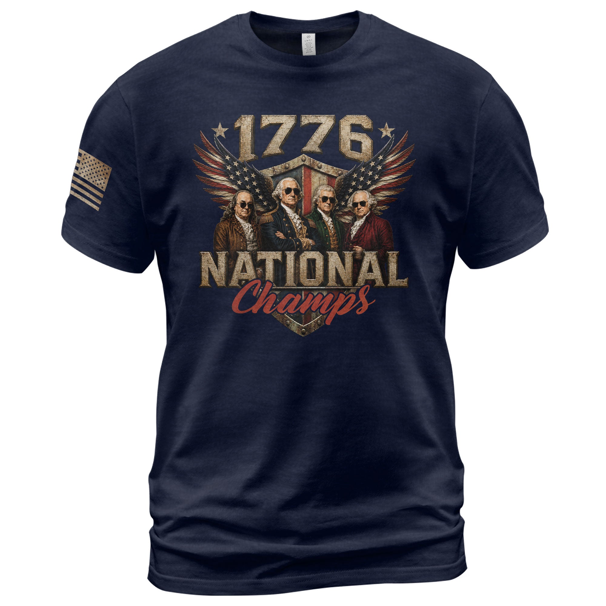 1776 National Champs Founding Fathers Wings Tee Patriotic Graphic Vintage Style Apparel - Rust Field Wear