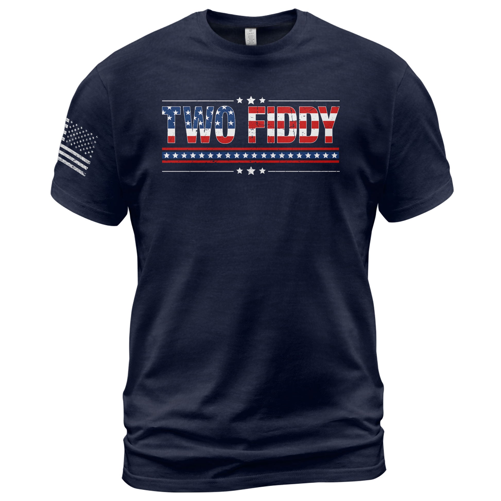 Two Fiddy Graphic T-Shirt Patriotic American Flag Design Casual Tee for Men and Women - Rust Field Wear