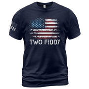 Two Fiddy Distressed Flag Graphic Tee Unisex Soft Cotton Patriotic Short Sleeve T-Shirt - Rust Field Wear