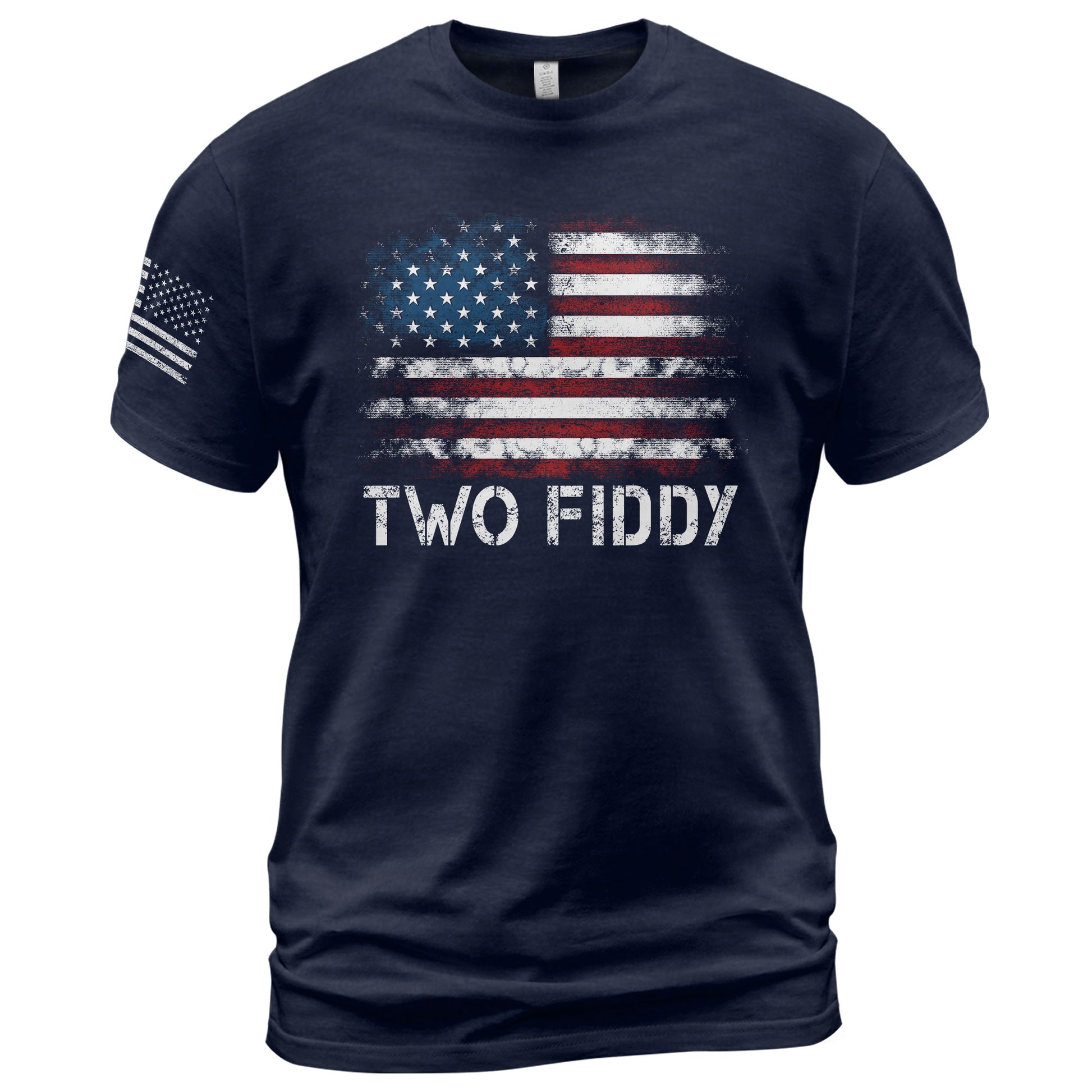 Two Fiddy Distressed Flag Graphic Tee Unisex Soft Cotton Patriotic Short Sleeve T-Shirt - Rust Field Wear