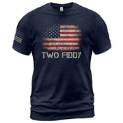 Two Fiddy Graphic T-Shirt Distressed American Flag Print Casual Cotton Short Sleeve Tee - Rust Field Wear