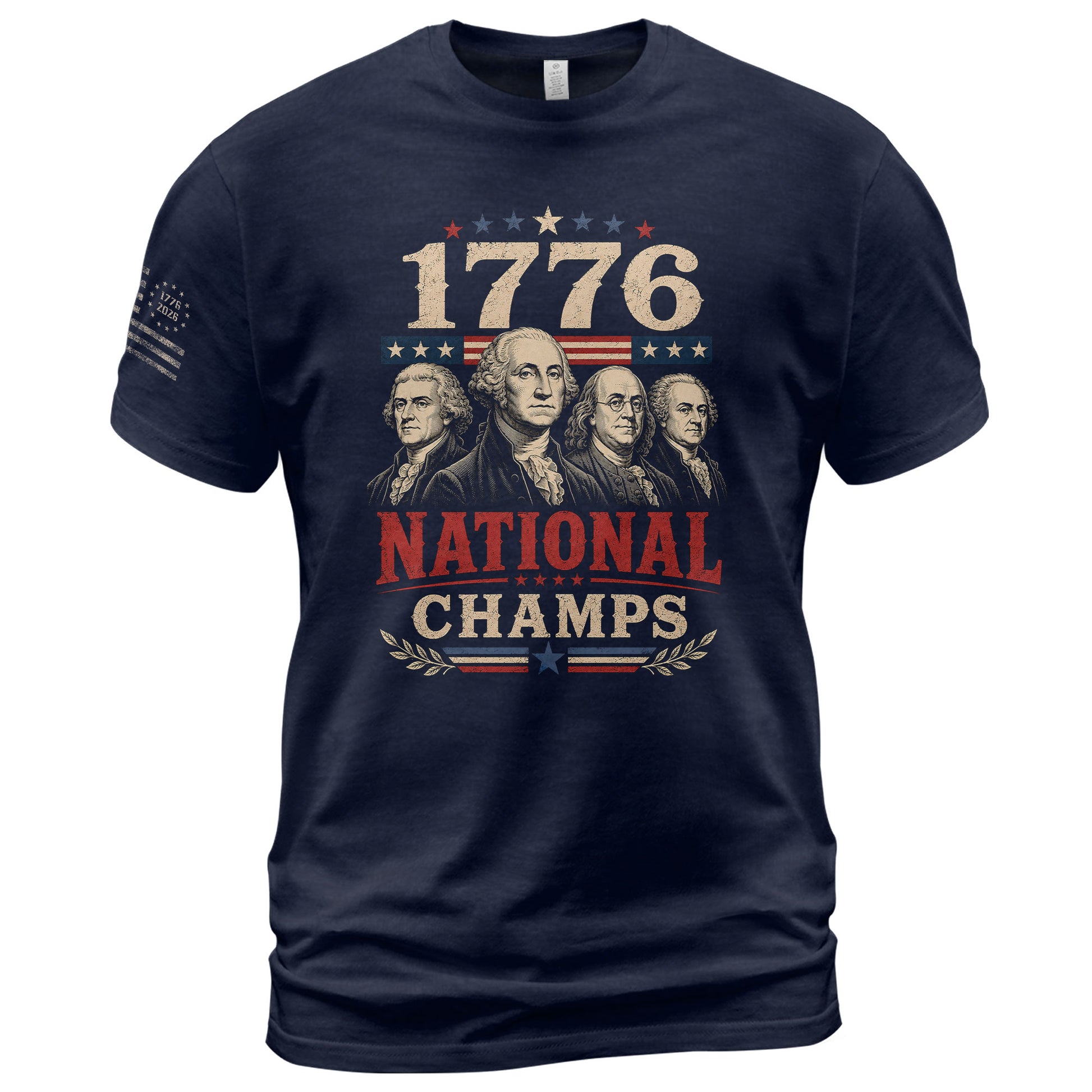 Founding Fathers Graphic Apparel - 1776 National Champs Patriotic Navy T-Shirt - Rust Field Wear