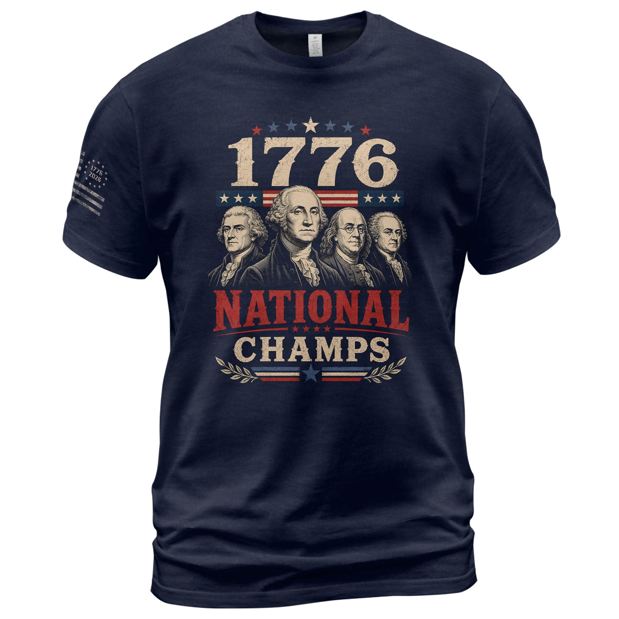 Founding Fathers Graphic Apparel - 1776 National Champs Patriotic Navy T-Shirt - Rust Field Wear