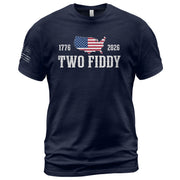 Patriotic Two Fiddy 1776-2026 Map Design - Classic American Anniversary Graphic Tee - Rust Field Wear