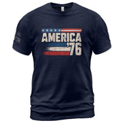 America '76 Graphic Tee Vintage Flag Design Patriotic Style Casual Mens Statement Shirt - Rust Field Wear