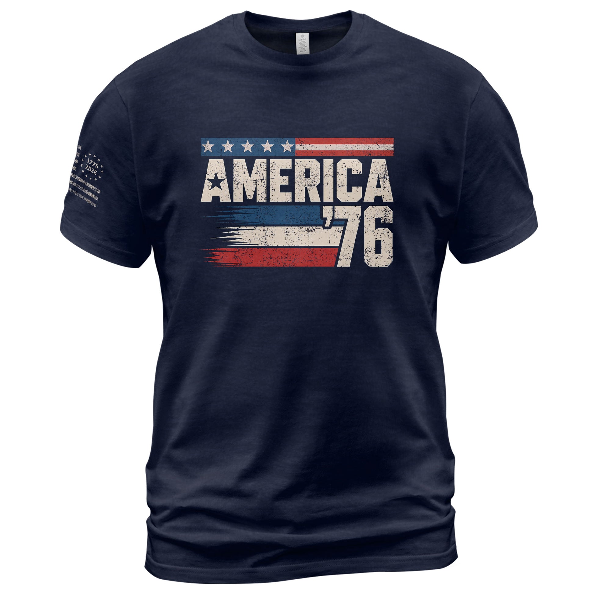 America '76 Graphic Tee Vintage Flag Design Patriotic Style Casual Mens Statement Shirt - Rust Field Wear