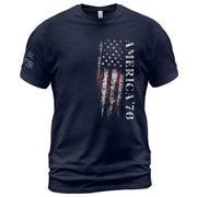 America '76 Graphic T Shirt Patriotic Vertical Flag Design Casual Mens Statement Shirt - Rust Field Wear