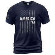 America '76 Graphic T Shirt Distressed Flag Design Patriotic Casual Mens Apparel Shirt - Rust Field Wear