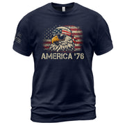 America '76 Eagle Tee Vintage Patriotic Flag Design Casual Mens Statement Shirt Top - Rust Field Wear