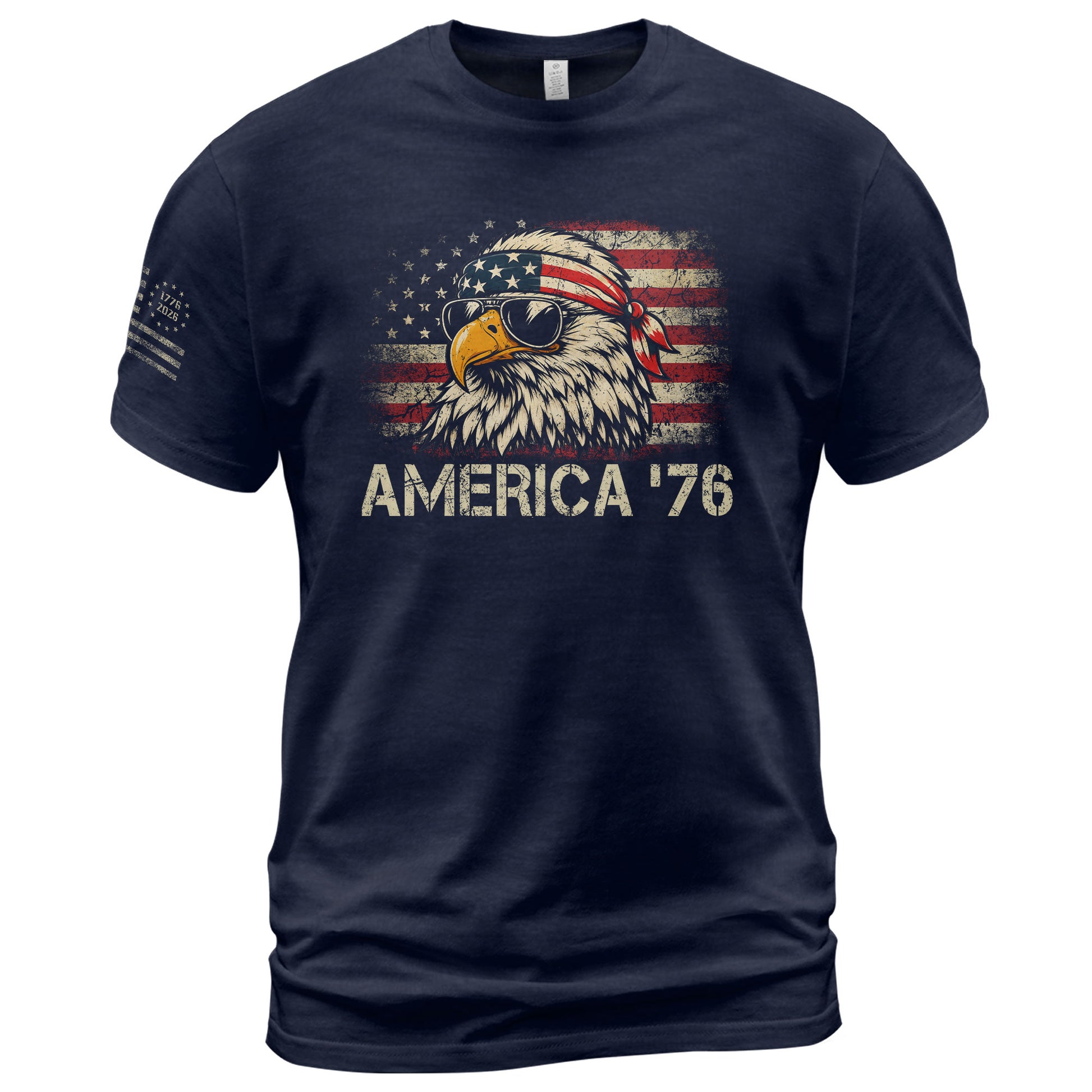 America '76 Eagle Tee Vintage Patriotic Flag Design Casual Mens Statement Shirt Top - Rust Field Wear