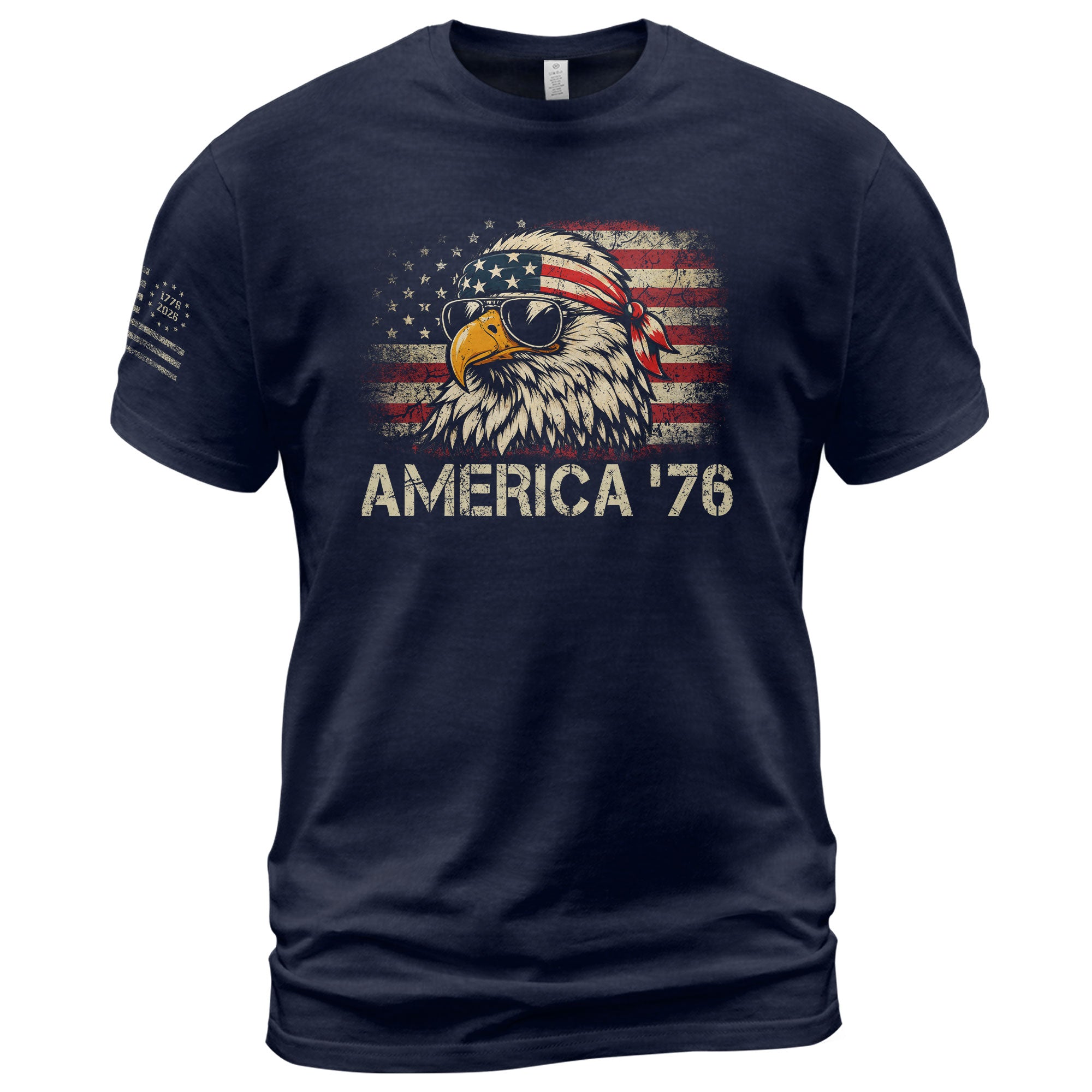 America '76 Eagle Tee Vintage Patriotic Flag Design Casual Mens Statement Shirt Top - Rust Field Wear