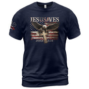 JESUSAVES T-Shirt Patriotic American Flag Bald Eagle Christian John 3:16 Religious Tee - Rust Field Wear