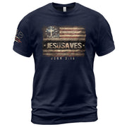 JESUSAVES T-Shirt John 3:16 Pledge of Allegiance Christian Cross Patriotic US Flag Tee - Rust Field Wear
