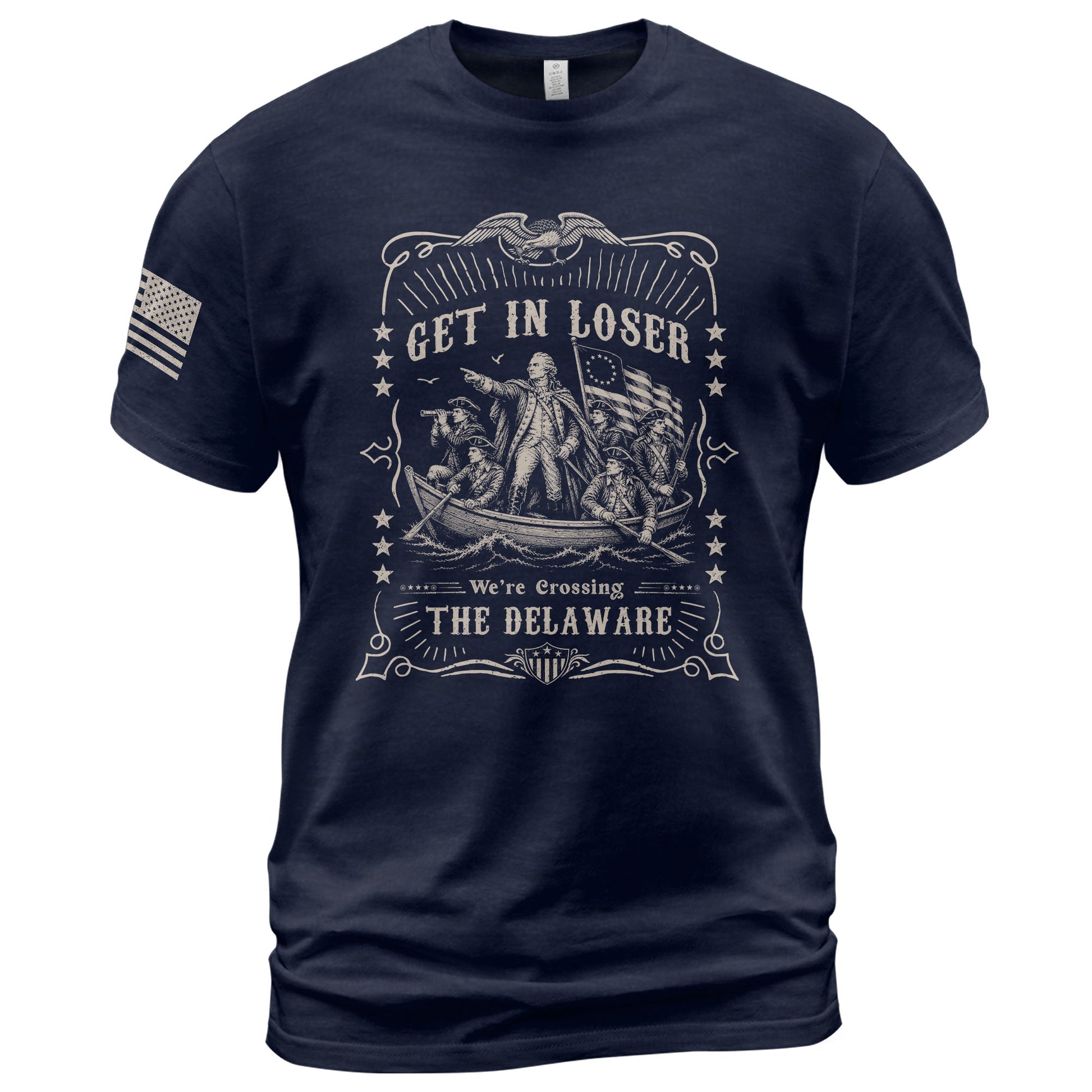 Get In Loser We're Crossing The Delaware T-Shirt George Washington Ornate Filigree Tee - Rust Field Wear