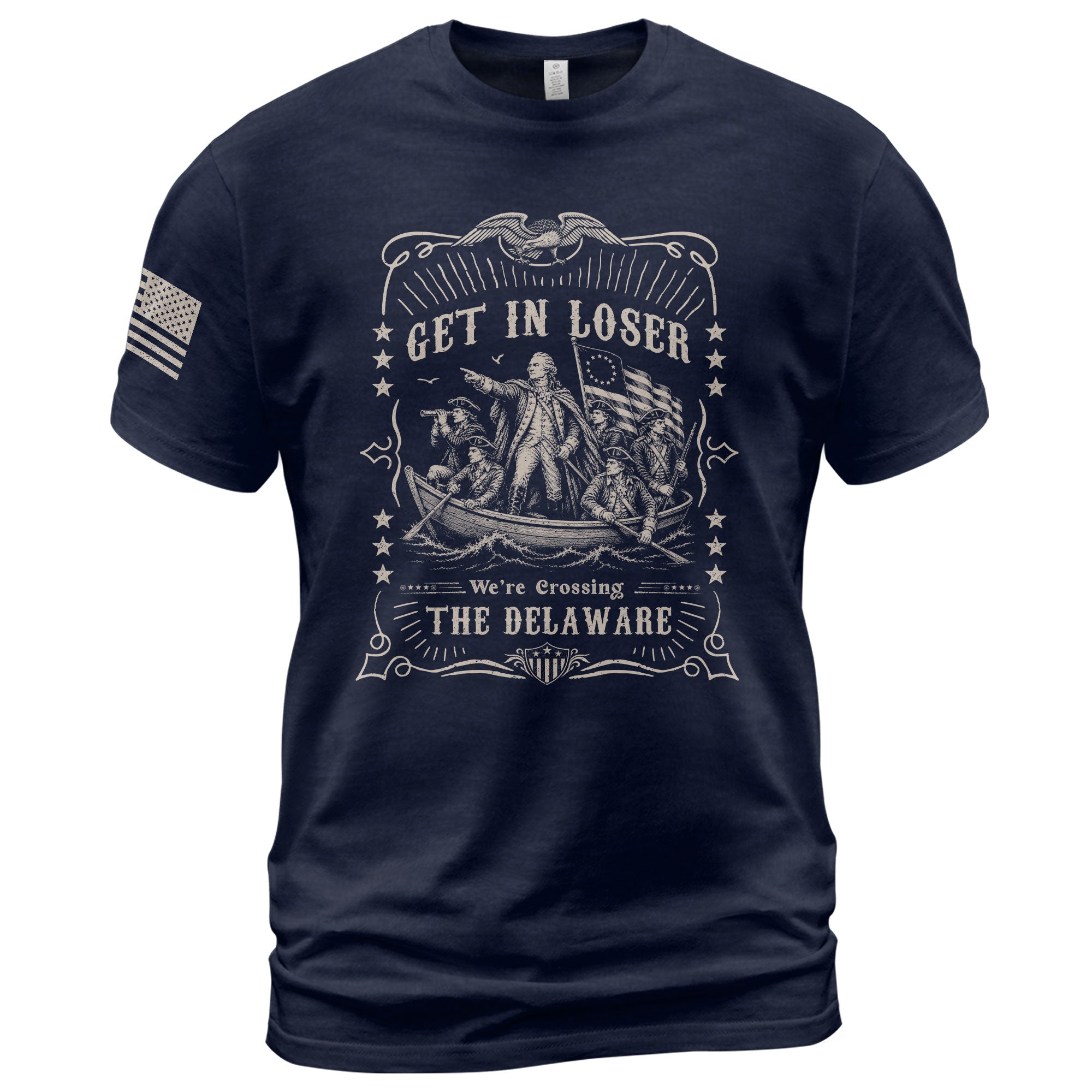 Get In Loser We're Crossing The Delaware T-Shirt George Washington Ornate Filigree Tee - Rust Field Wear