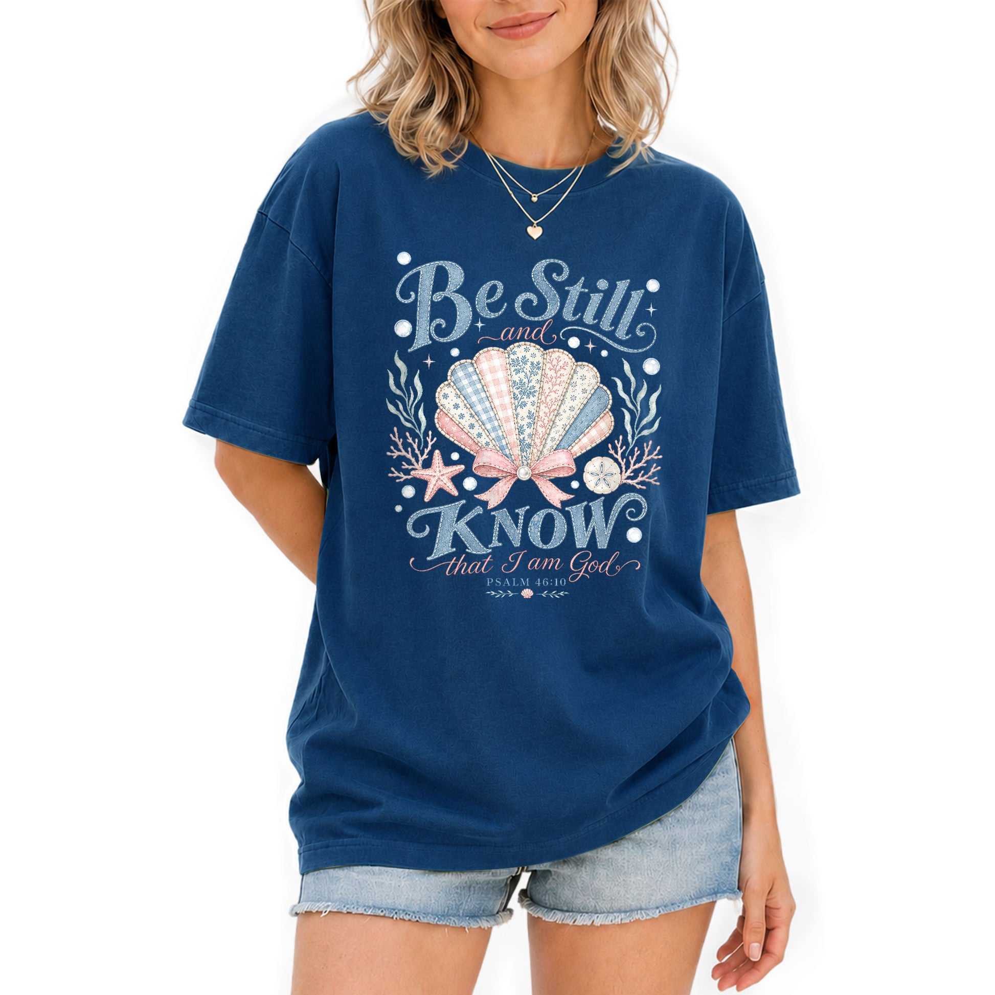 Be Still And Know Shirt Seashell Beach Ocean Christian Psalm 46 10 Faith Graphic Tee - Rust Field Wear