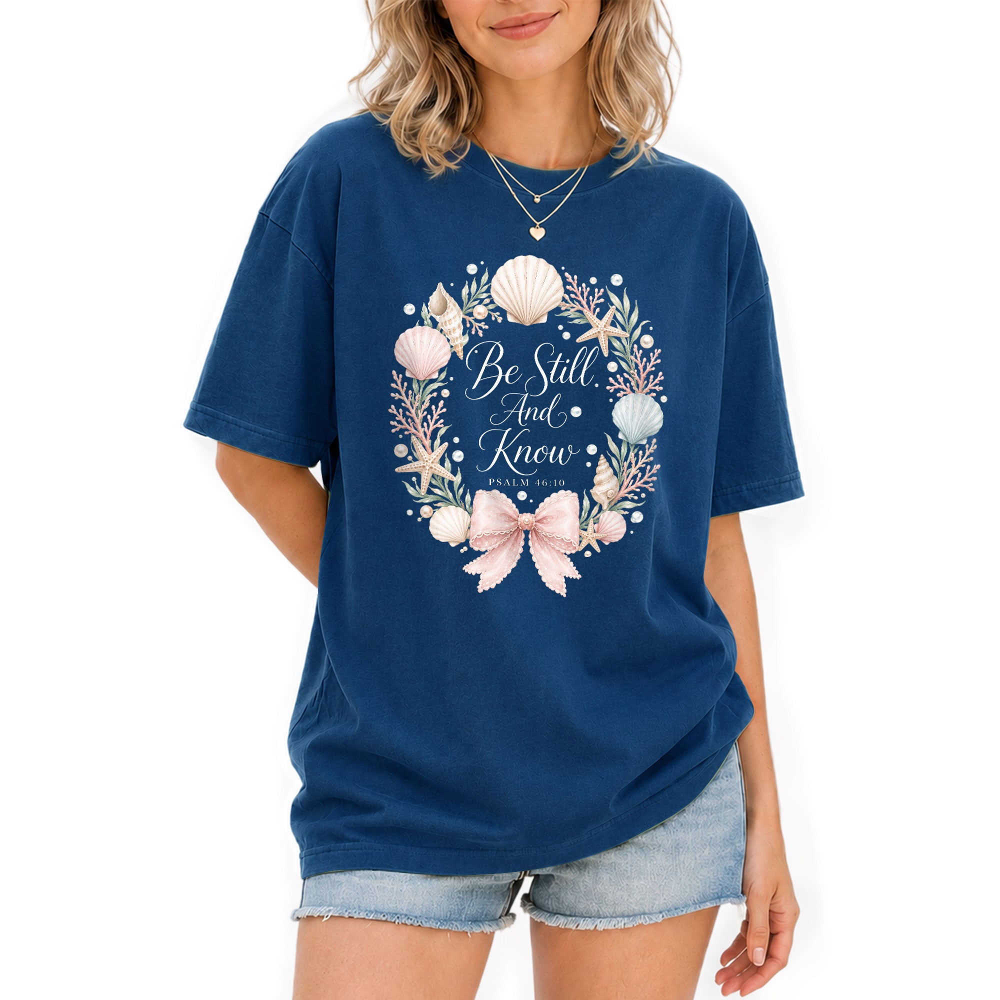 Be Still And Know Shirt Seashell Wreath Beach Christian Psalm 46 10 Faith Graphic Tee - Rust Field Wear