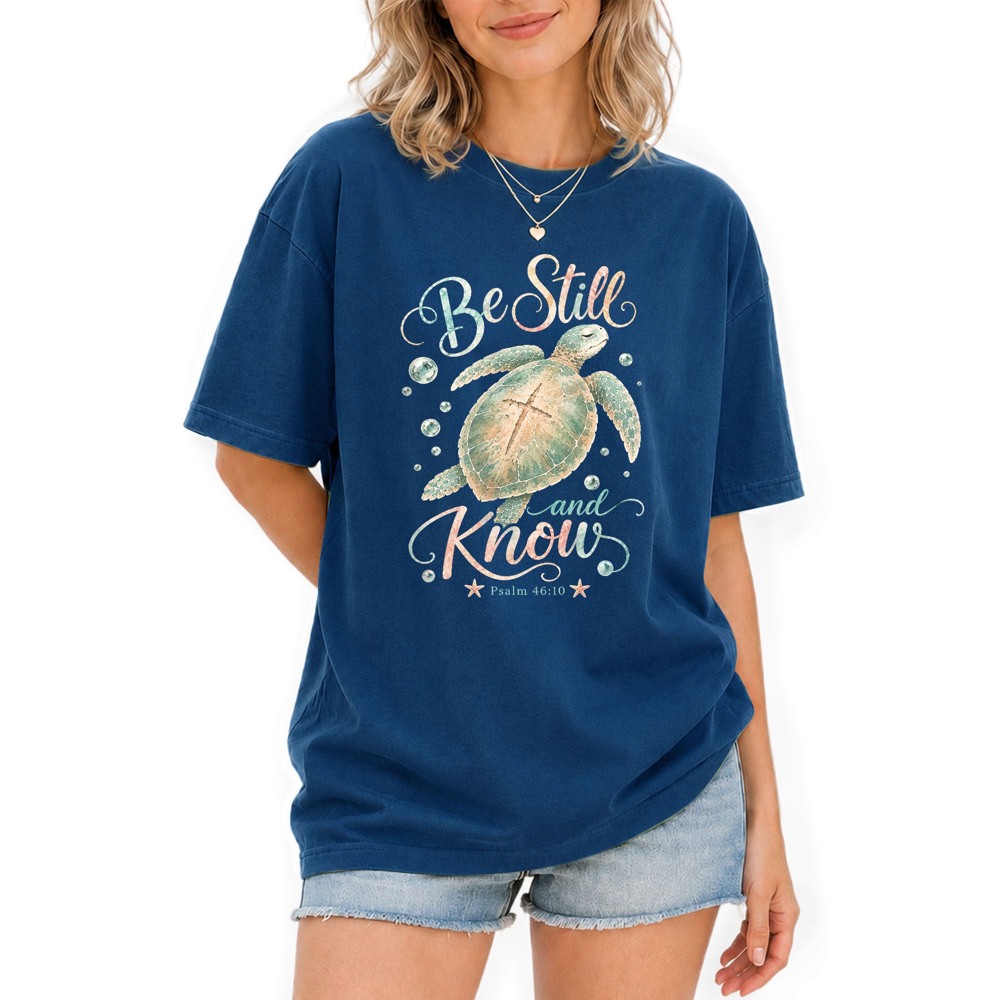 Be Still And Know Shirt Sea Turtle Cross Ocean Christian Psalm 46 10 Faith Graphic Tee - Rust Field Wear
