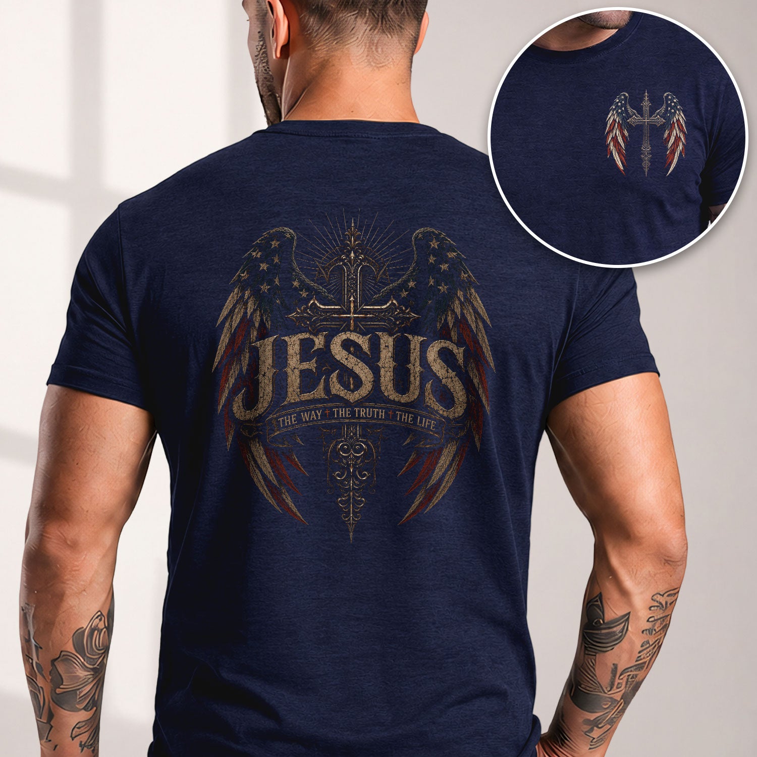 Jesus The Way The Truth The Life Christian Cross Wings Graphic Religious T-Shirt - Rust Field Wear