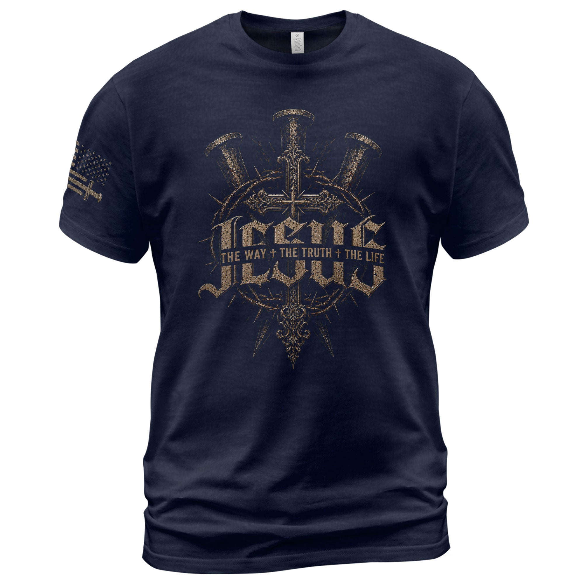 Jesus The Way The Truth The Life Christian Cross Crown of Thorns Religious T-Shirt - Rust Field Wear