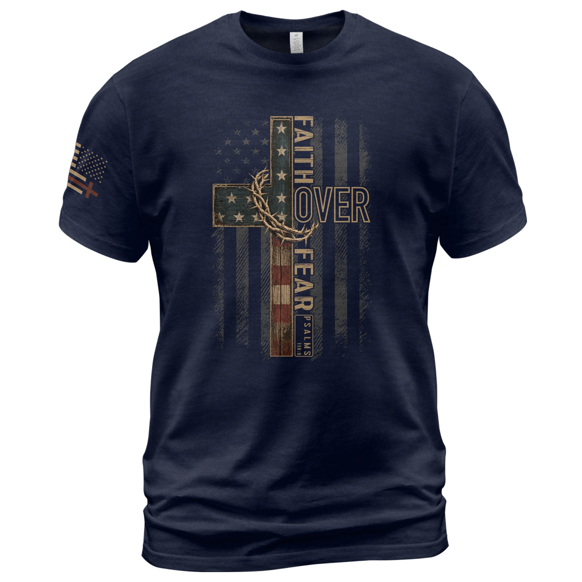 Faith Over Fear Christian Cross Shirt Patriotic Religious Graphic Tee for Believers