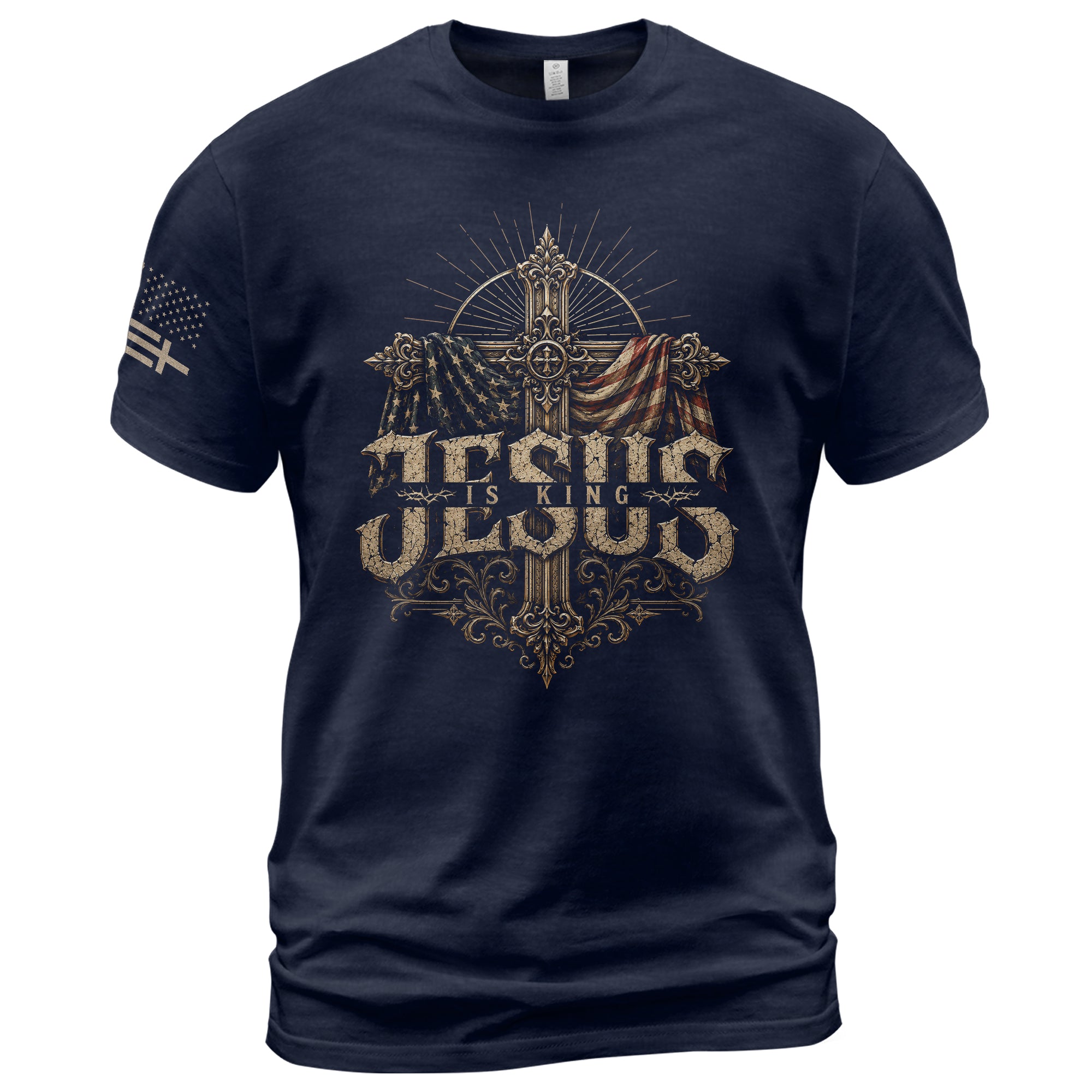 Jesus Is King T Shirt Christian Cross American Flag Vintage Patriotic Religious Tee - Rust Field Wear