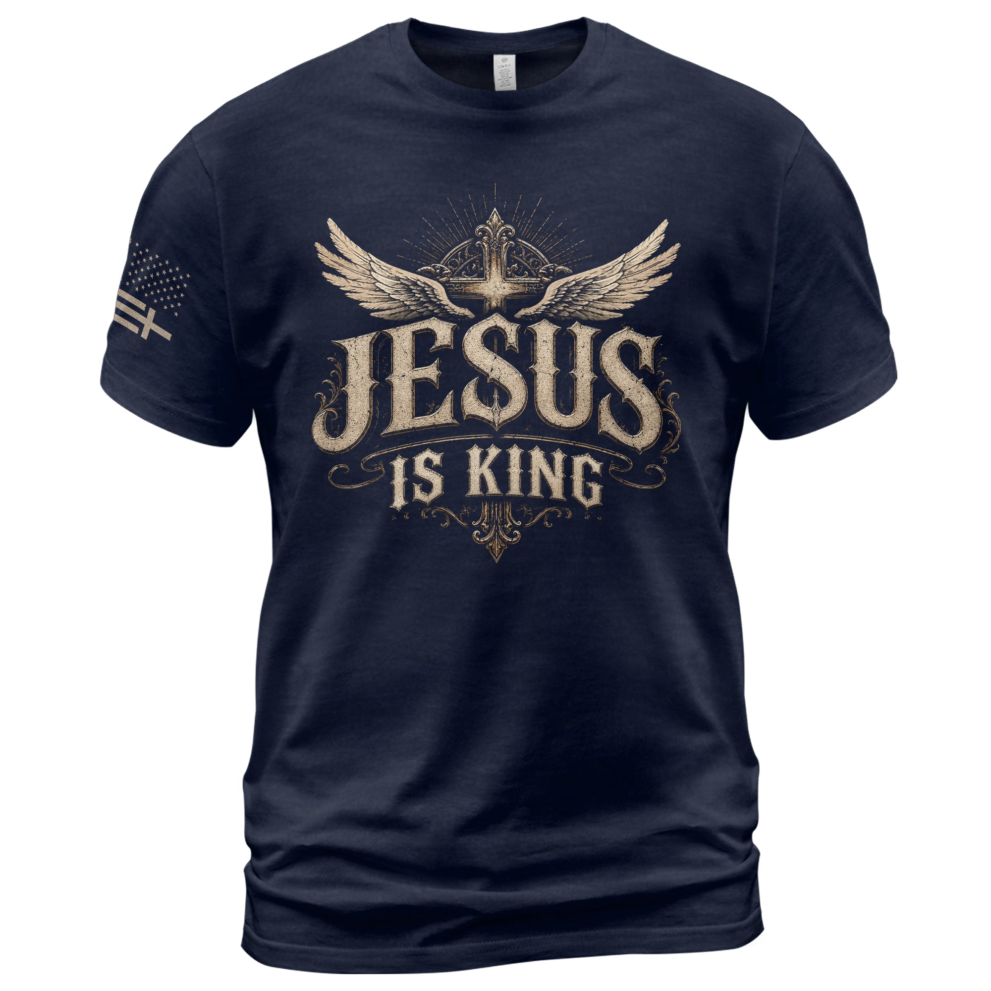Jesus Is King T Shirt Christian Angel Wings Cross Vintage Religious Graphic Tee - Rust Field Wear
