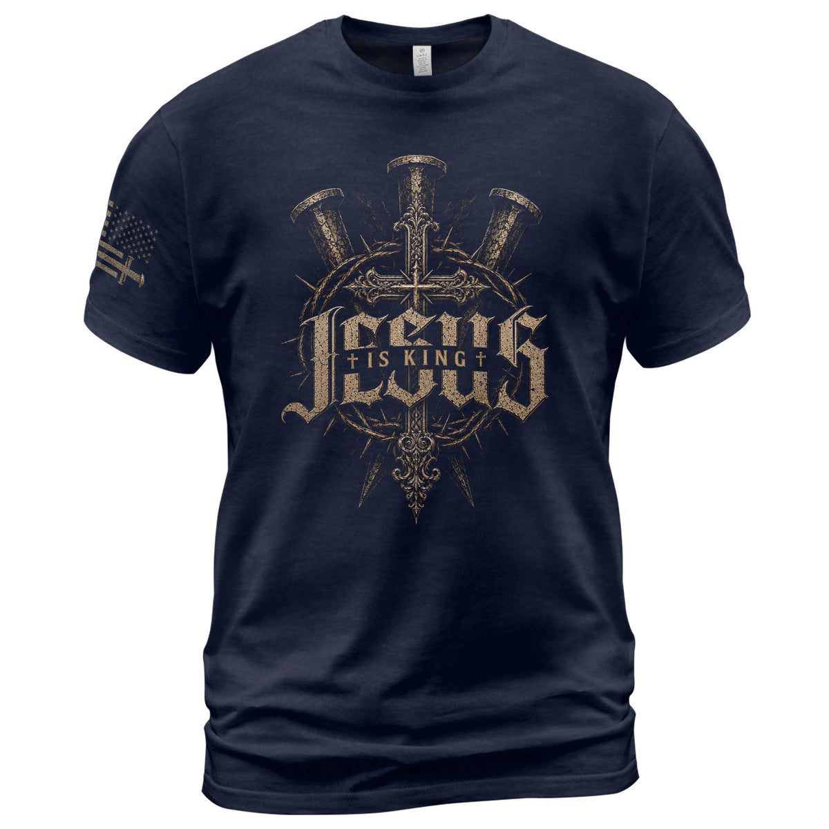 Jesus Is King T Shirt Crucifixion Nails Crown Of Thorns Cross Religious Tee Top Unisex - Rust Field Wear
