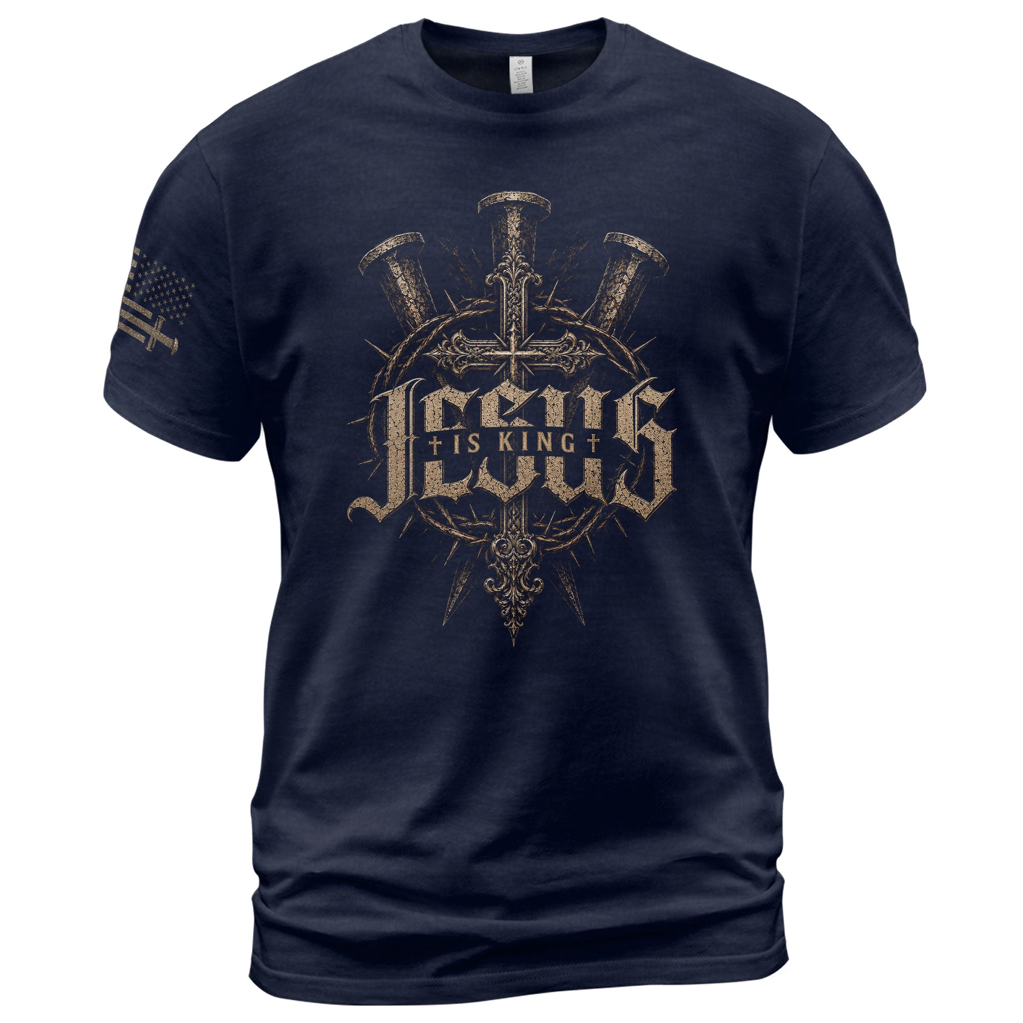 Jesus Is King T Shirt Crucifixion Nails Crown Of Thorns Cross Religious Tee Top Unisex - Rust Field Wear