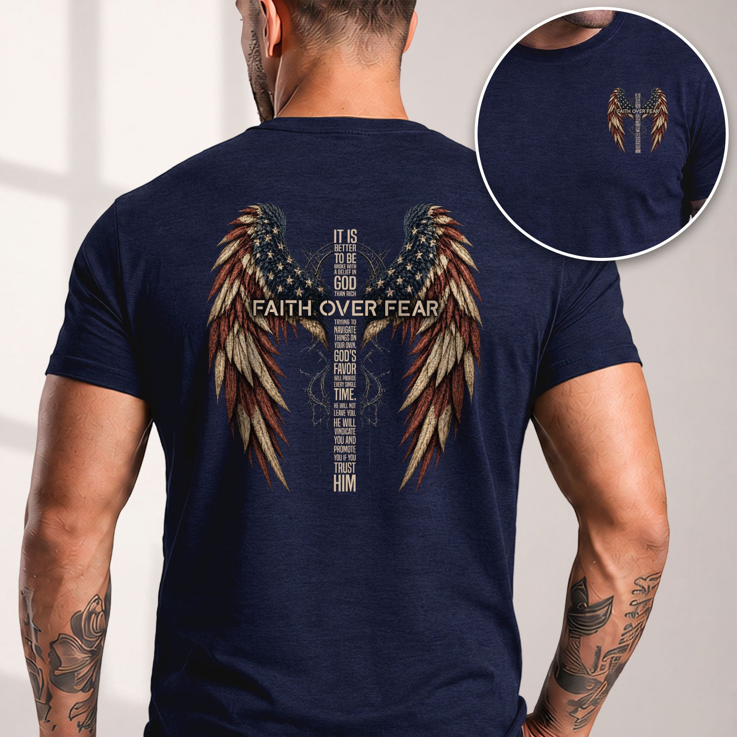 Faith Over Fear Christian T-Shirt Cross Wings Graphic Religious Shirt for Men Women - Rust Field Wear