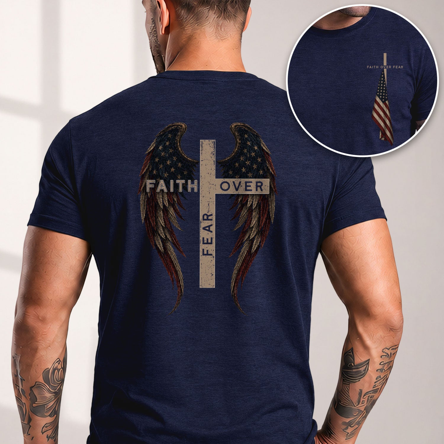 Faith Over Fear Cross Wings Christian T-Shirt Religious Inspirational Faith-Based Tee - Rust Field Wear