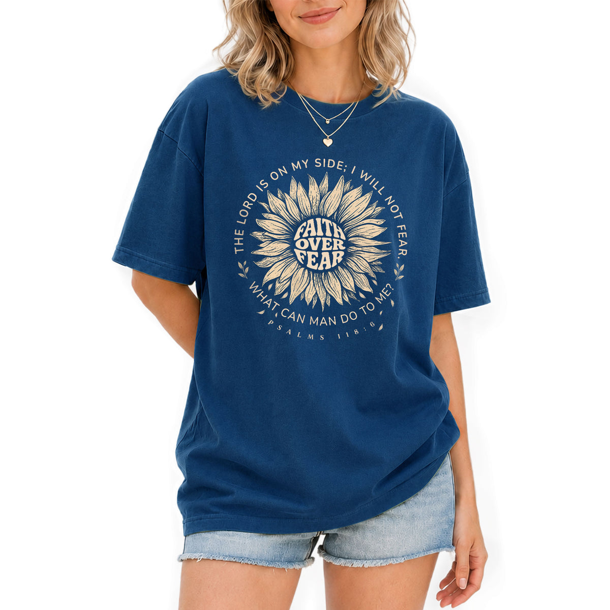 Faith Over Fear Sunflower Christian Women Shirt Inspirational Psalm Scripture Graphic Tee - Rust Field Wear