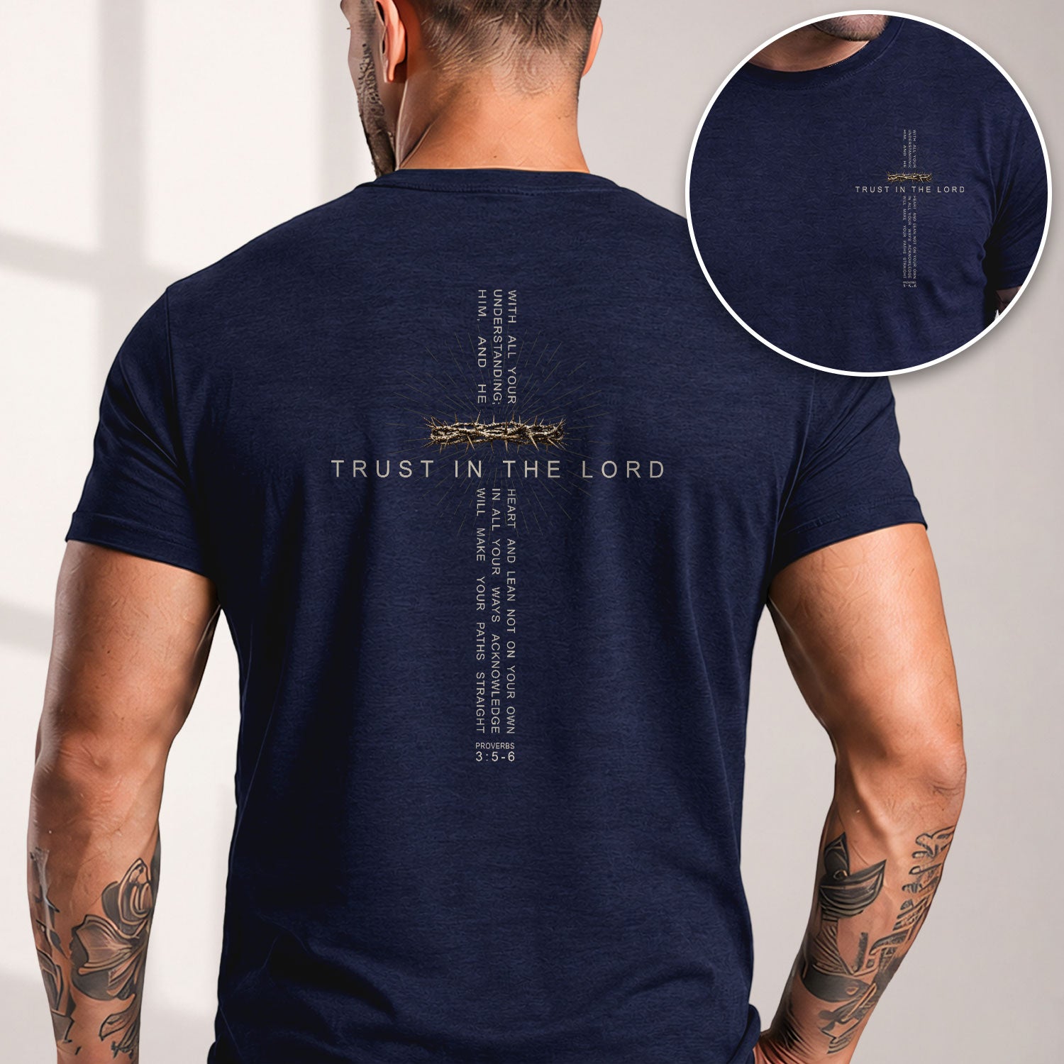 Trust In The Lord Christian Shirt Crown Of Thorns Cross Faith Message Graphic Tee - Rust Field Wear