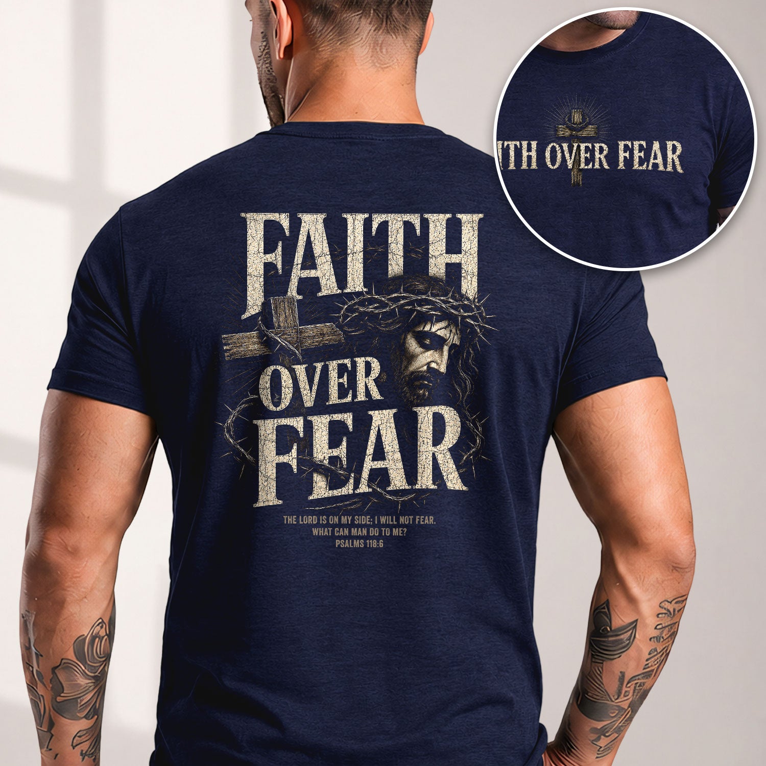 Inspirational Christian T-Shirt Faith Over Fear Jesus Cross Casual Cotton Shirt - Rust Field Wear