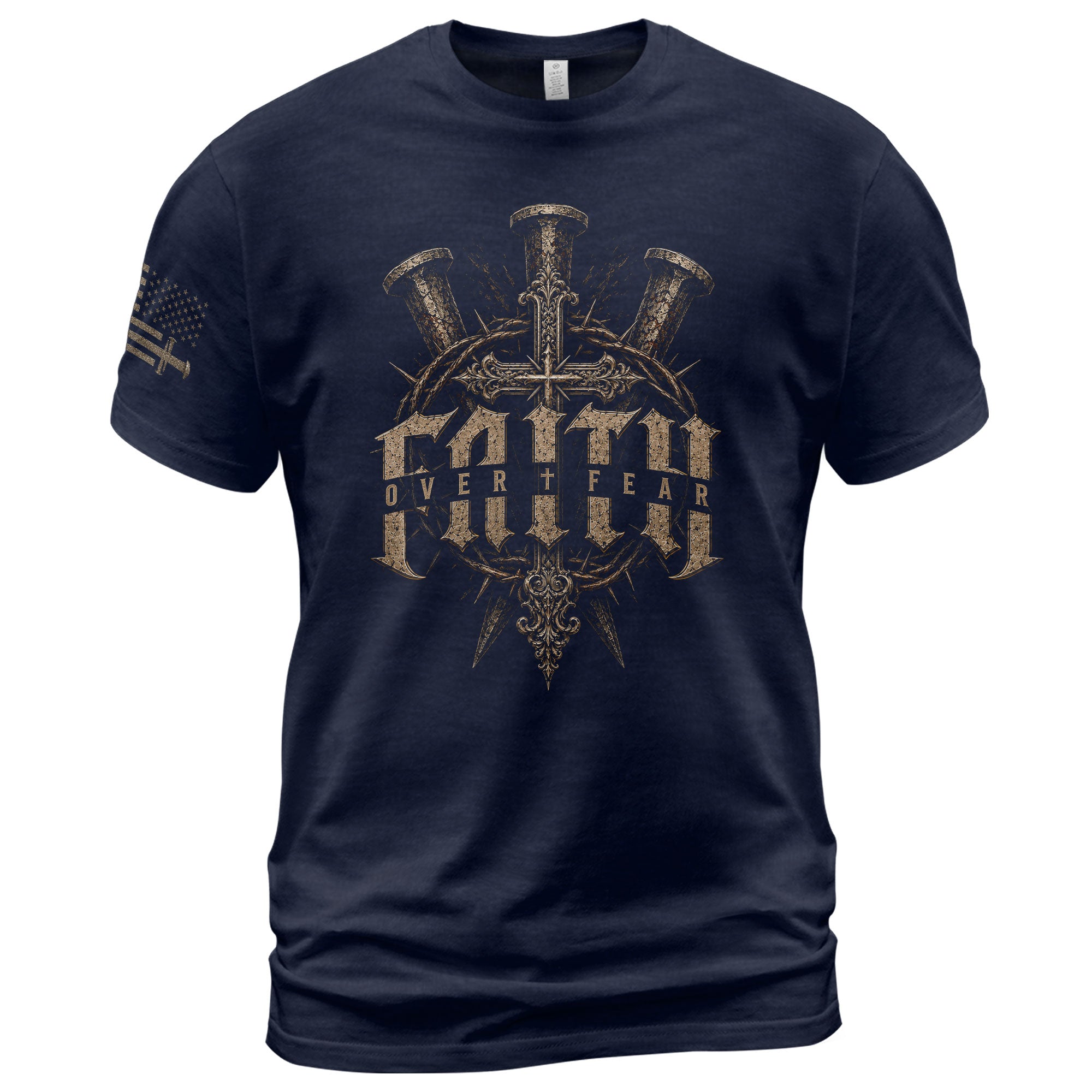 Faith Over Fear T Shirt Crucifixion Nails Crown Of Thorns Cross Religious Tee Top