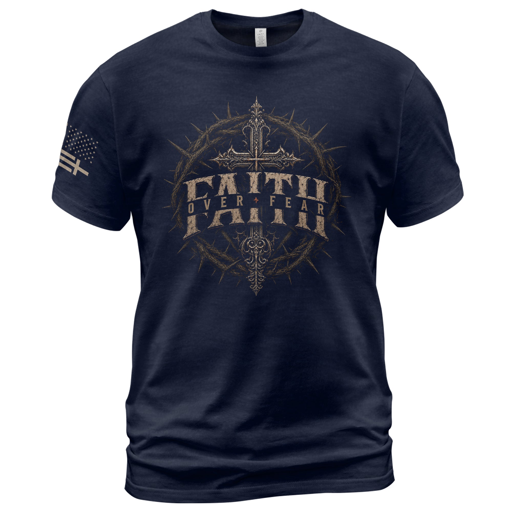 Faith Over Fear T Shirt Christian Cross Vintage Religious Patriotic USA Flag Tee - Rust Field Wear