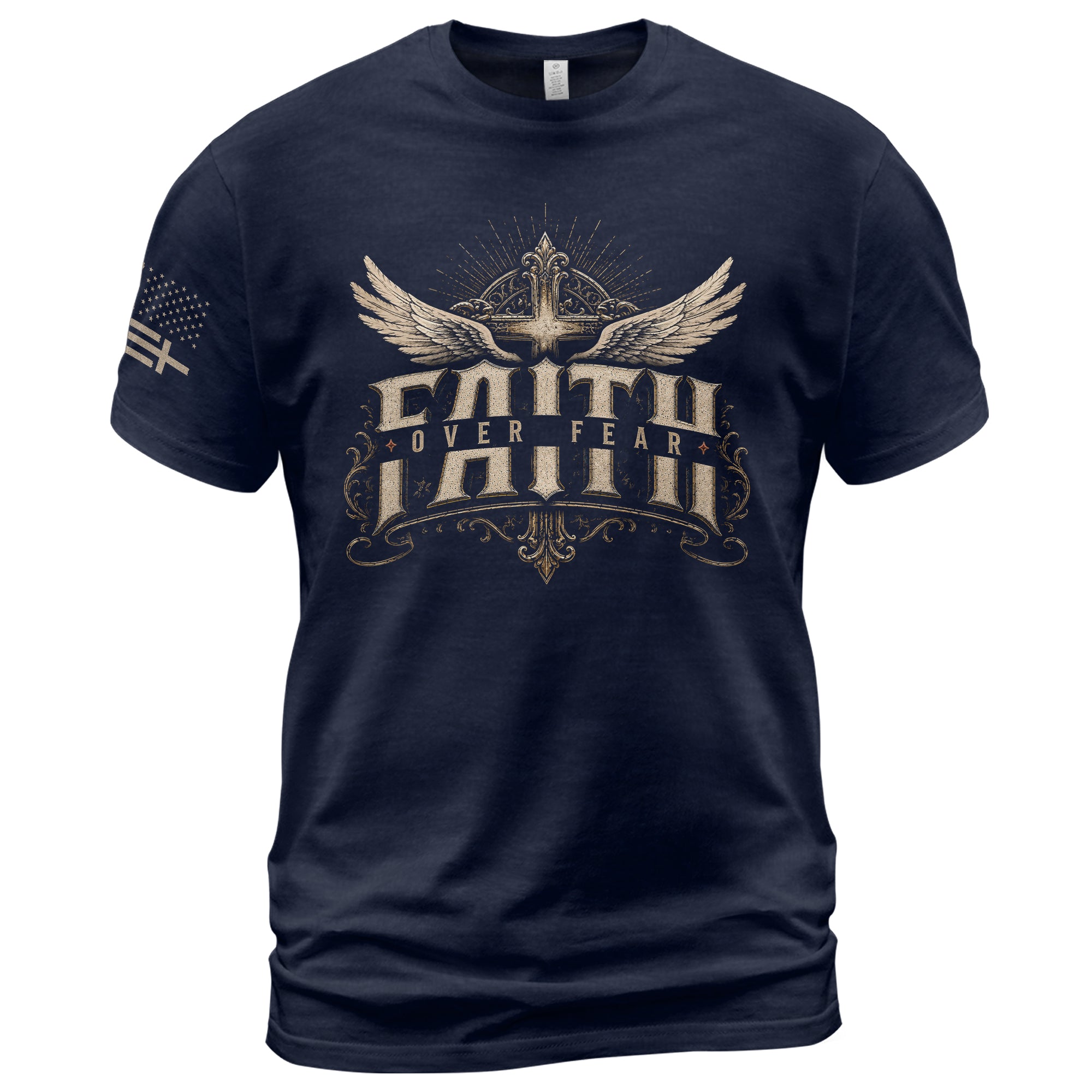 Faith Over Fear T Shirt Christian Cross Angel Wings Vintage Religious Patriotic Tee - Rust Field Wear