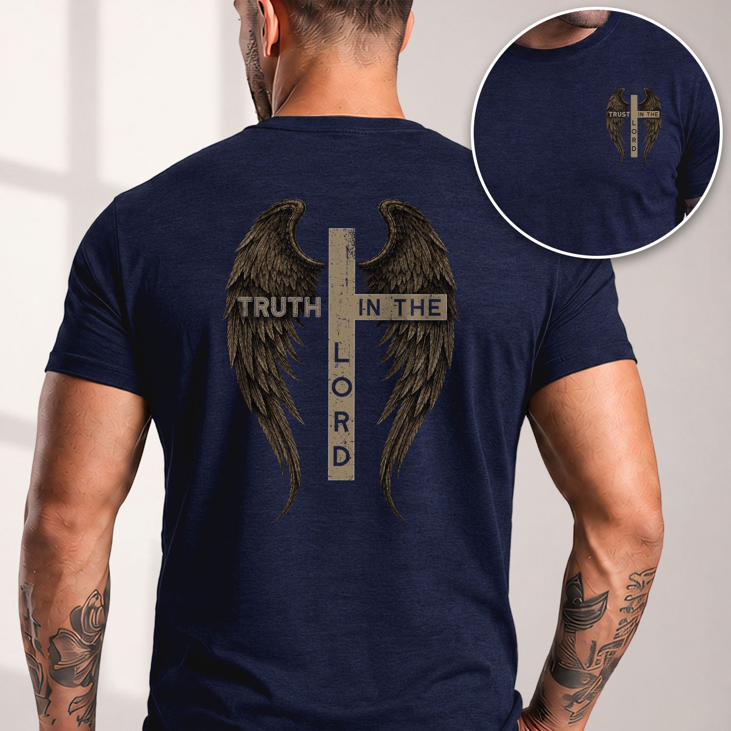 Trust In The Lord T Shirt Christian Cross Angel Wings Faith Tee Religious Clothing Top - Rust Field Wear