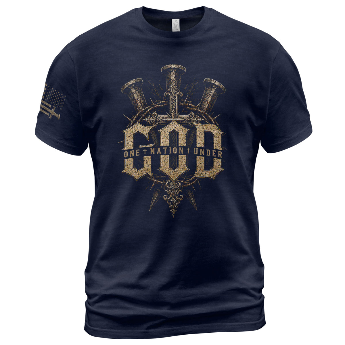 One Nation Under God T Shirt Crucifixion Nails Crown Of Thorns Cross Religious Tee - Rust Field Wear